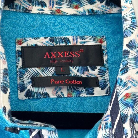 AXXESS Men’s Shirt Large Turquoise Paisley Long Sleeve Button-Up Contrast Collar - Picture 4 of 12